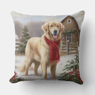 Gouden Retriever Hond in Sneeuw Kerstmis Kussen