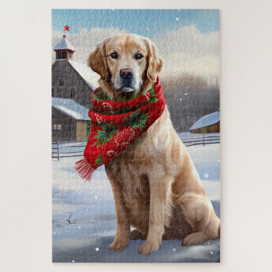 Gouden Retriever Hond in Sneeuw Kerstmis Legpuzzel (Verticaal)