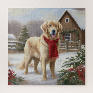 Gouden Retriever Hond in Sneeuw Kerstmis Legpuzzel