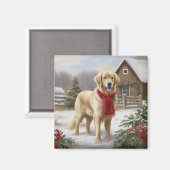 Gouden Retriever Hond in Sneeuw Kerstmis Magneet (Voorkant / Achterkant)