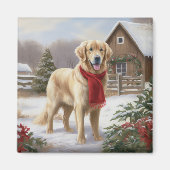 Gouden Retriever Hond in Sneeuw Kerstmis Magneet (Voorkant)
