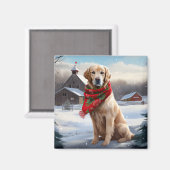 Gouden Retriever Hond in Sneeuw Kerstmis Magneet (Voorkant / Achterkant)