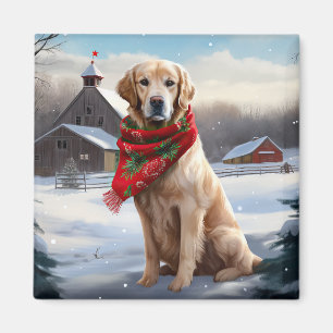 Gouden Retriever Hond in Sneeuw Kerstmis Magneet