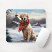 Gouden Retriever Hond in Sneeuw Kerstmis Muismat (Met muis)