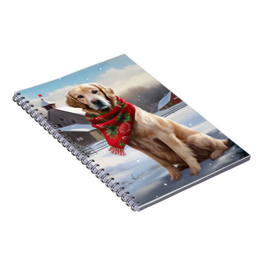 Gouden Retriever Hond in Sneeuw Kerstmis Notitieboek (Rechterzijde)