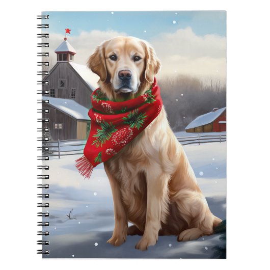 Gouden Retriever Hond in Sneeuw Kerstmis Notitieboek (Voorkant)