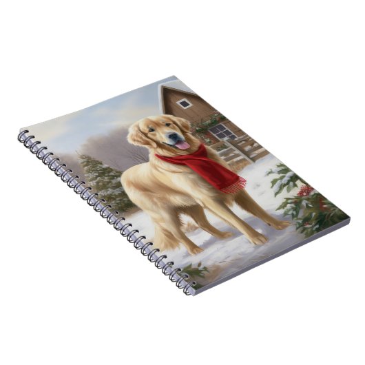 Gouden Retriever Hond in Sneeuw Kerstmis Notitieboek (Rechterzijde)