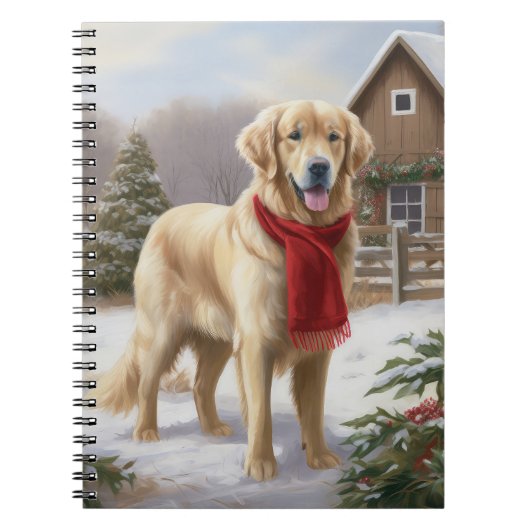 Gouden Retriever Hond in Sneeuw Kerstmis Notitieboek (Voorkant)