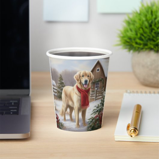 Gouden Retriever Hond in Sneeuw Kerstmis Papieren Bekers (Insitu)