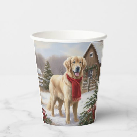 Gouden Retriever Hond in Sneeuw Kerstmis Papieren Bekers (Achterkant)