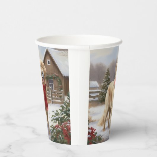 Gouden Retriever Hond in Sneeuw Kerstmis Papieren Bekers (Rechts)