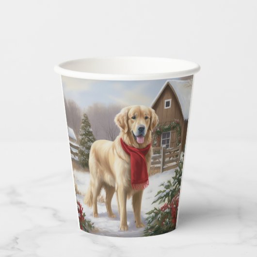 Gouden Retriever Hond in Sneeuw Kerstmis Papieren Bekers (Voorkant)