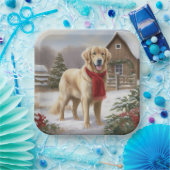 Gouden Retriever Hond in Sneeuw Kerstmis Papieren Bordje (Feest)