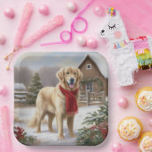 Gouden Retriever Hond in Sneeuw Kerstmis Papieren Bordje (Feest)
