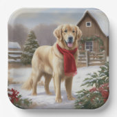 Gouden Retriever Hond in Sneeuw Kerstmis Papieren Bordje (Voorkant)