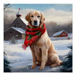 Gouden Retriever Hond in Sneeuw Kerstmis Perfect Poster