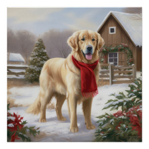 Gouden Retriever Hond in Sneeuw Kerstmis Perfect Poster