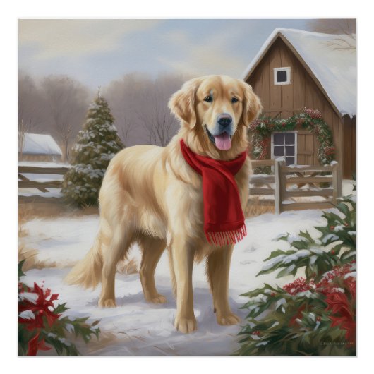Gouden Retriever Hond in Sneeuw Kerstmis Perfect Poster (Voorkant)