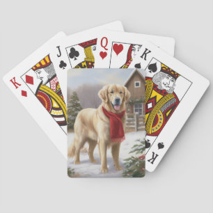 Gouden Retriever Hond in Sneeuw Kerstmis Pokerkaarten