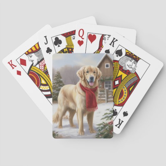 Gouden Retriever Hond in Sneeuw Kerstmis Pokerkaarten (Achterkant)