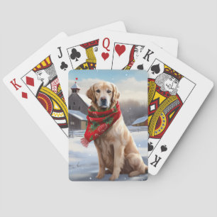 Gouden Retriever Hond in Sneeuw Kerstmis Pokerkaarten