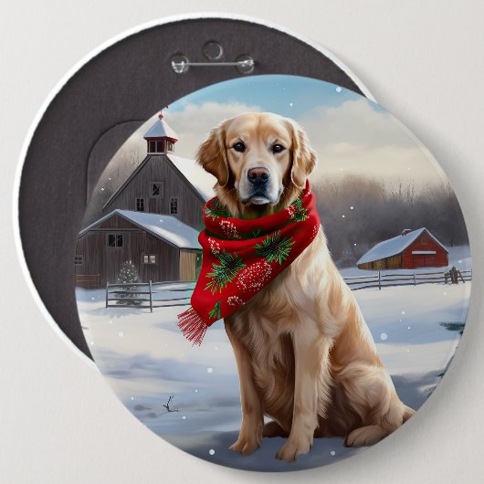 Gouden Retriever Hond in Sneeuw Kerstmis Ronde Button 6,0 Cm (Voorkant /achterkant)