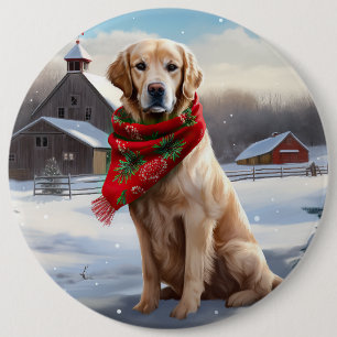 Gouden Retriever Hond in Sneeuw Kerstmis Ronde Button 6,0 Cm