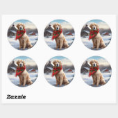 Gouden Retriever Hond in Sneeuw Kerstmis Ronde Sticker (Vel)