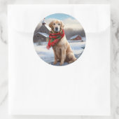Gouden Retriever Hond in Sneeuw Kerstmis Ronde Sticker (Tas)
