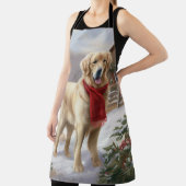 Gouden Retriever Hond in Sneeuw Kerstmis Schort (Insitu)