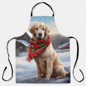 Gouden Retriever Hond in Sneeuw Kerstmis Schort (Voorkant)