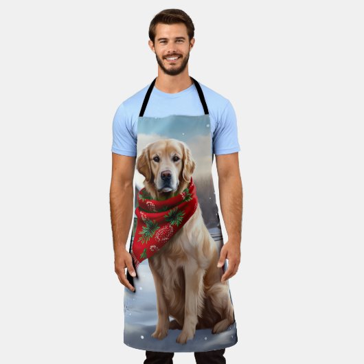 Gouden Retriever Hond in Sneeuw Kerstmis Schort (Gedragen)