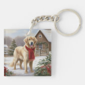 Gouden Retriever Hond in Sneeuw Kerstmis Sleutelhanger (Achterkant)