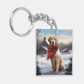 Gouden Retriever Hond in Sneeuw Kerstmis Sleutelhanger (Voorkant Links)