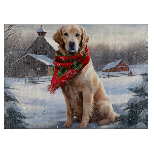 Gouden Retriever Hond in Sneeuw Kerstmis Snijplank (Voorkant)