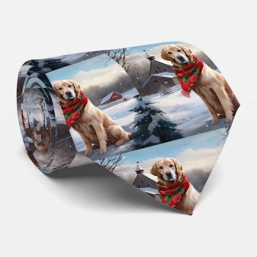 Gouden Retriever Hond in Sneeuw Kerstmis Stropdas (Opgerold)