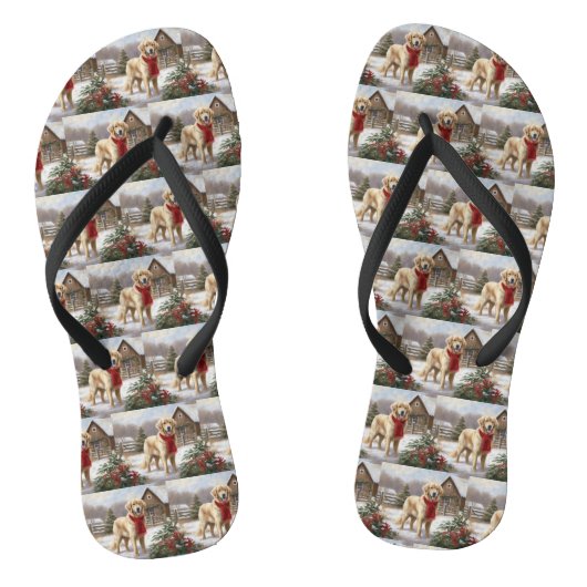 Gouden Retriever Hond in Sneeuw Kerstmis Teenslippers (Voetbed)