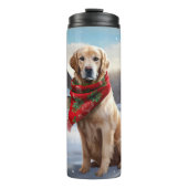 Gouden Retriever Hond in Sneeuw Kerstmis Thermosbeker (Voorkant)