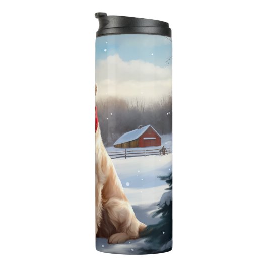 Gouden Retriever Hond in Sneeuw Kerstmis Thermosbeker (Geroteerd rechts)