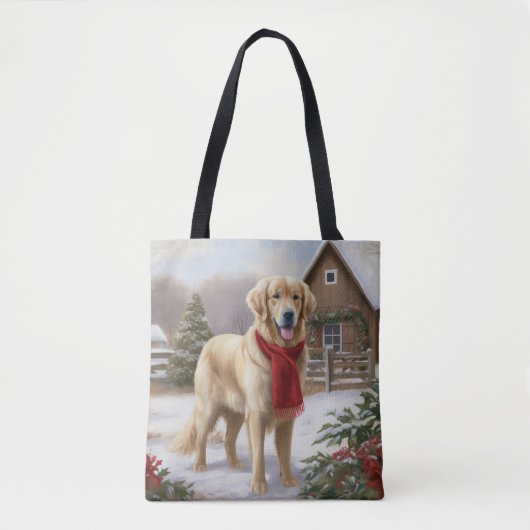 Gouden Retriever Hond in Sneeuw Kerstmis Tote Bag (Voorkant)