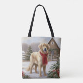 Gouden Retriever Hond in Sneeuw Kerstmis Tote Bag (Achterkant)