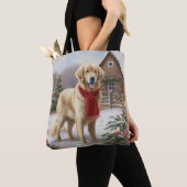Gouden Retriever Hond in Sneeuw Kerstmis Tote Bag (Dichtbij)