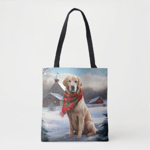 Gouden Retriever Hond in Sneeuw Kerstmis Tote Bag