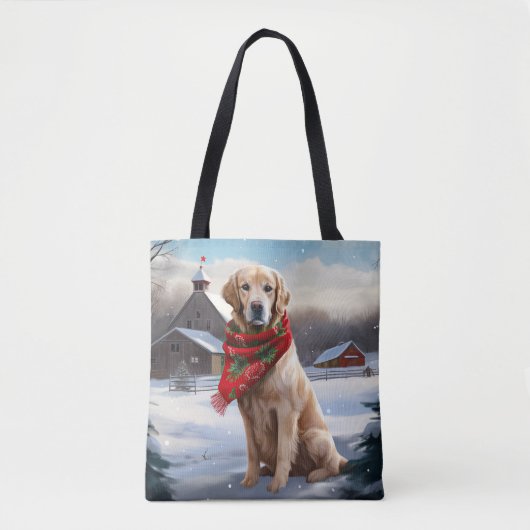Gouden Retriever Hond in Sneeuw Kerstmis Tote Bag (Voorkant)