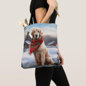 Gouden Retriever Hond in Sneeuw Kerstmis Tote Bag (Dichtbij)