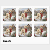 Gouden Retriever Hond in Sneeuw Kerstmis Vierkante Sticker (Vel)