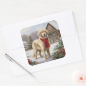 Gouden Retriever Hond in Sneeuw Kerstmis Vierkante Sticker (Envelop)