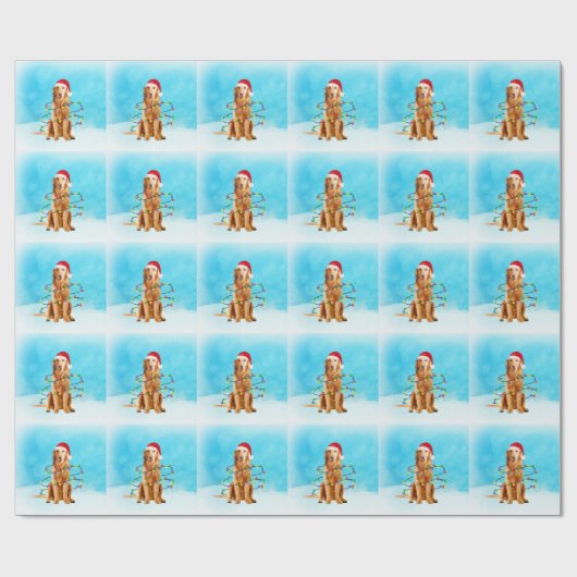Gouden Retriever Hond In Sneeuw Met Santa Hat Ligh Cadeaupapier (Vlak)