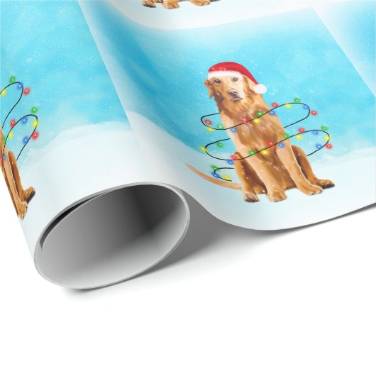 Gouden Retriever Hond In Sneeuw Met Santa Hat Ligh Cadeaupapier (Rol Hoek)