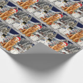 Gouden Retriever Hond In Sneeuw Met Santa Hat Ligh Cadeaupapier (Hoek)